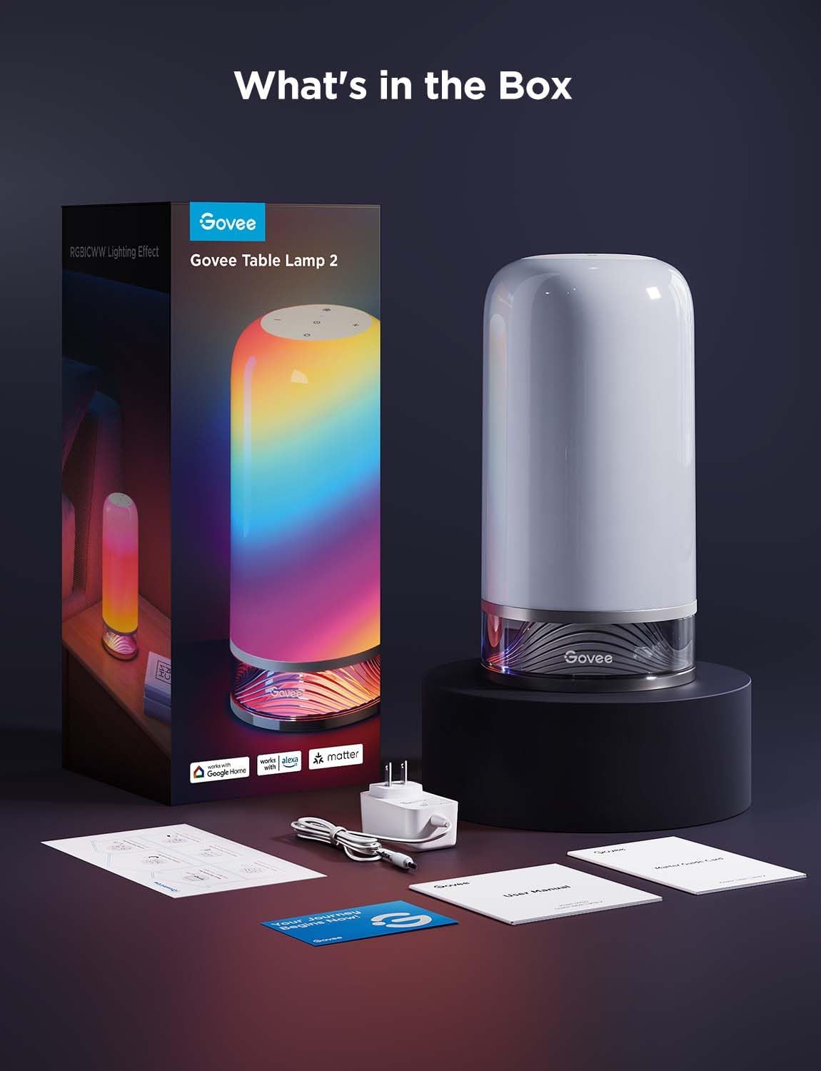 govee rgbic smart table lamp 2, touch bedside, front angle view