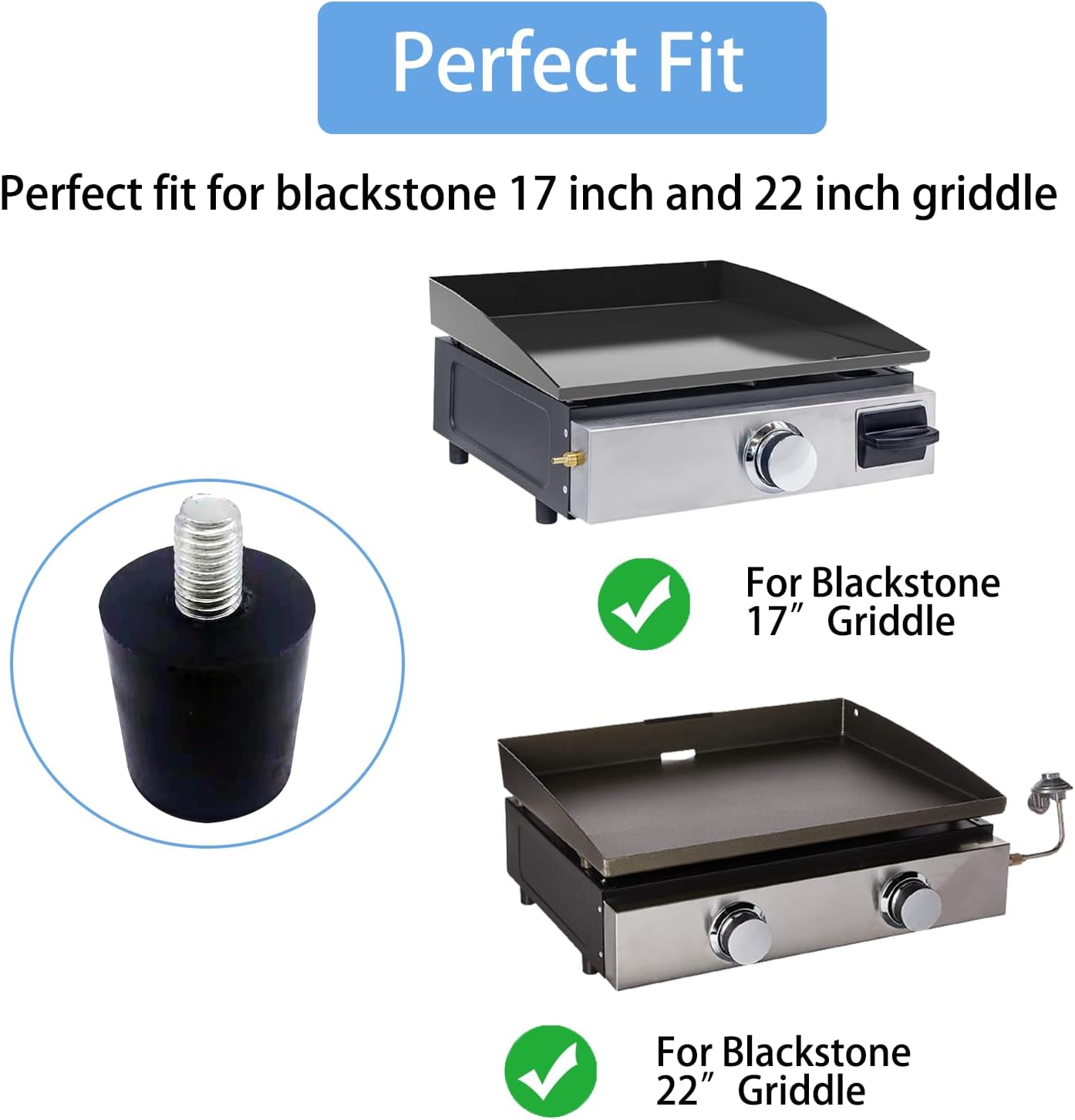 Adjustable Rubber Foot for Blackstone Replacement Parts, Griddle Parts for Blackstone 17" & 22" Griddles, Griddle Accessories Include 4PCS Rubber Feet and 4PCS Screw Nut
