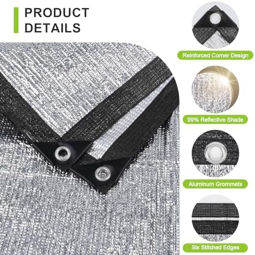 sunny guard 99% aluminum sun shade cloth, 8x8ft showing dimensions