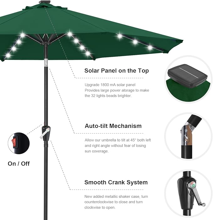 ABCCANOPY Durable Solar Led Patio Umbrellas with 32LED Lights 11FT (Deep Green)
