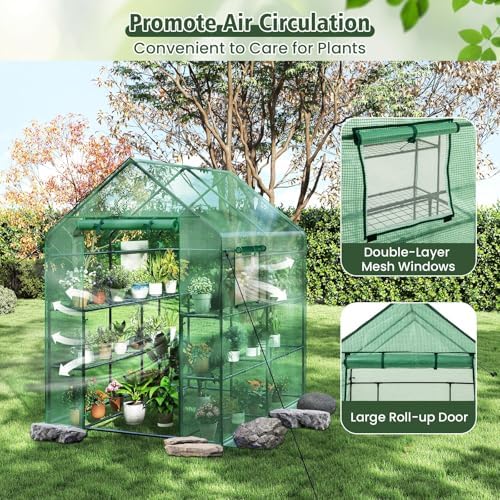 giantex walk-in greenhouse, gardening plant tent with roll-up, view 9