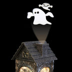GenSwin Halloween Snow Globe Lantern Ghost Projection Lamp with 6H Timer | Battery Operated & USB Powered LED Spinning Water Glittering Globe Halloween Decoration Parties, 4.3 x 10.7 In
