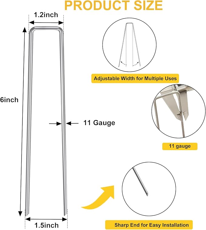 HongWay 28 Pack 6 Inch Landscape Staples, Garden Staples U Shape Tent Stakes Heavy Duty Galvanized 11 Gauge SOD Pins Yard Stakes for Ground Decorations, Landscaping Fabric, Turf, Lawn