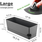 4 Pack Self Watering Pots for Indoor Plants 17 Inches Window Boxes Planters Rectangular Flower Pots Rectangle Herb Pots Large Plant Pots with Drainage Holes and Saucers Windowsill Planter, Grey