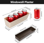 SUREAM 3 Pack Indoor Window Box Planter, 12x3.8 Inch Rectangle Herb Planter with Tray, Modern Small Succulent Cactus Flower Plastic Plant Pot for Window Sill, Garden Balcony, Office Shelf Decoration
