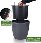 Dexceder 11x10 Inches Self Watering Planter Indoor Outdoor, Inner Pot Design, Thickened Table Flower Plant Pot with Water Level Indicator (Slate Gray Matte)
