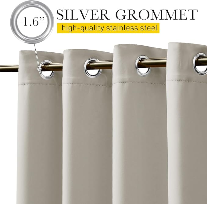 NICETOWN 2 Panels Outdoor Curtains for Patio Extra Wide 84", Waterproof & Windproof Grommet & Back Tab Fixed Top and Bottom Sun Blocking Privacy Drapes with Rope for Gazebo, Natural, W84 x L108