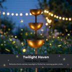 Rain Catcher Garden Stake with Water Bowls, 3-Tiered Metal Bird Bath & Bee Watering Station, Decorative Plant Support for Outdoor Patio Yard Lawn & Garden Art