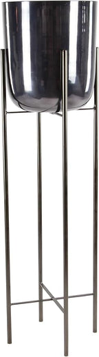 CosmoLiving by Cosmopolitan Metal Indoor Outdoor Planter Dome Large Planter Pot with Removable Stand, Set of 2 Planters 39", 46"H, Black