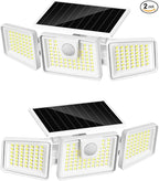 INCX 156 LED Solar Motion Lights Outdoor 2 Pack, 3 Heads Solar Security Lights with Motion Sensor IP65 Waterproof, Flood Lights for Wall, Patio, Garden, Porch, Garage White