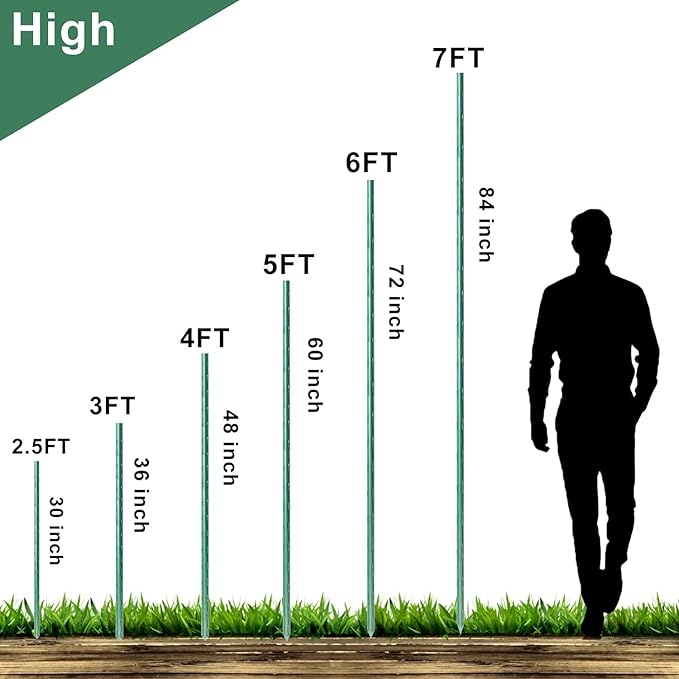 WAENLIR Garden Stakes 57 inch 4.8ft Sturdy Tomato Stakes, Plant Stakes for Outdoor Plants, Metal Plant Support Sticks for Gardening, Pack of 50