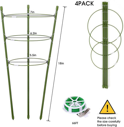 4 Pack Plant Support Tomato Cages for Garden, 18 Inches Small Tomato Cages and Supports with Adjustable Rings for Garden Pots, Plant Stakes Tomato Trellis Rings for Climbing Plants