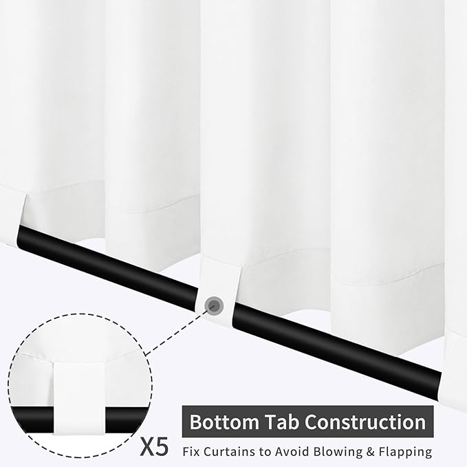 Easy-Going Outdoor Patio Curtains Detachable Tab Top Windproof Weatherproof Curtain for Cabana, Porch, Pergola and Gazebo, Tab Bottom Drape, 2 Panels, 110W x 120L inch, White