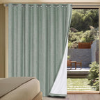 H.VERSAILTEX White Linen Blackout Curtains Durable Thick Textured Linen Look 100% Blackout Patio Door Curtain Anti Rust Grommet Extra Wide Sliding Door Curtain Panel, W100 x L108 inch, Green Bay