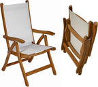 Royal Teak Collection FLBL Florida Teak Sling Chair, Reclining Outdoor Arm Chair, Adjustable Patio Chairs, Wooden Folding Chairs for Garden, Deck and Poolside Seating, Outdoor Furniture, White | Adjustable Reclining Patio Chairs with Black Sling, Teak