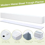 32 x 3.5 x 3.5 Inch Long Rectangular Planter Box Window Sill Plant Box Metal Water Trough Indoor Large Modern Steel with Drainage Holes Herb Garden Home(White)
