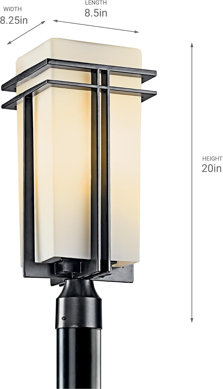 Kichler Tremillo Outdoor Post Light, Black | Opal glass provides ambient pathway lighting for driveways and walkways (8.5" x 20"), 49207BK