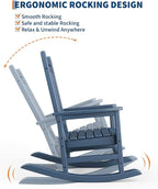 GarveeLife Poly Lumber Rocking Chair Outdoor Set of 4 - HDPE High Back Porch Rocker Chairs for Adults - All Weather Resistant Furniture for Patio - Navy Blue