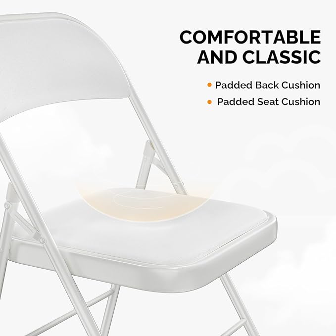 VINGLI 6 Pack Folding Chairs with Padded Seats, Metal Frame with Pu Leather Seat & Back, Capacity 350 lbs, White