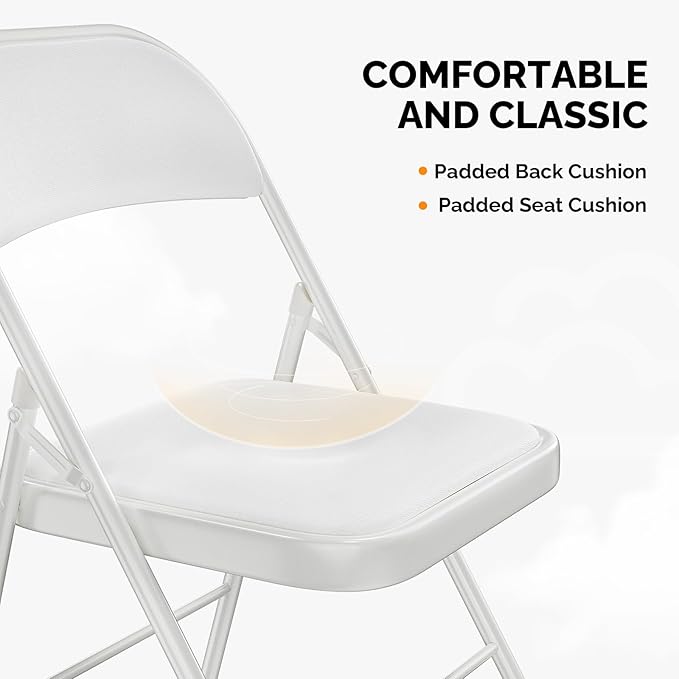 VINGLI 4 Pack Folding Chairs with Padded Seats, Metal Frame with Pu Leather Seat & Back, Capacity 350 lbs, White