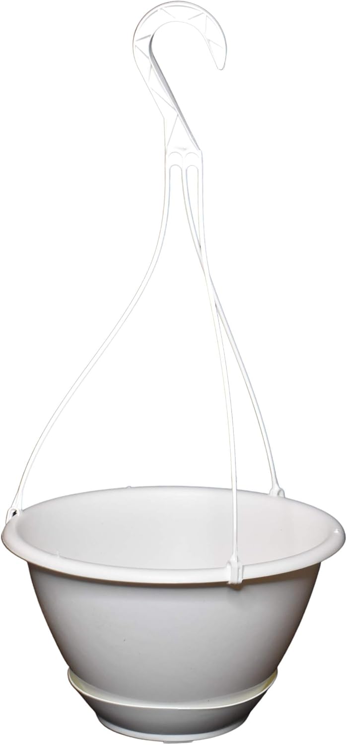 10" white plastic hanging basket with saucer for, main product view