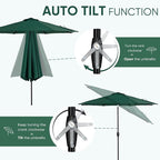 Tempera Patio Market Outdoor Table Umbrella with Auto Tilt and Crank, Large Sun Umbrella with Sturdy Pole & Fade Resistant Canopy, Easy to Set