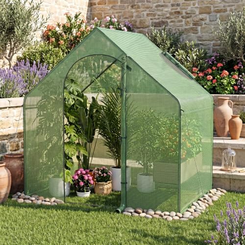 happygrill walk-in greenhouse, portable outdoor green house with shown in use
