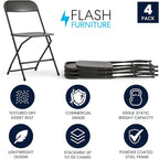 Flash Furniture Hercules Series Plastic Folding Chairs for Parties and Weddings, Stackable Commercial Event Seats with 650-lb. Static Weight Capacity, Set of 4, Black