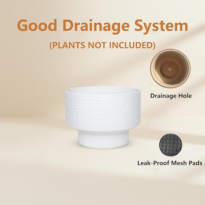 11 Inch Ceramic Plant Pots, Planter Pot with Drainage Hole, Honeycomb Ceramic Flower Pot Outdoor Indoor, Large Modern Decorative Planters for Home/Office Plants, White