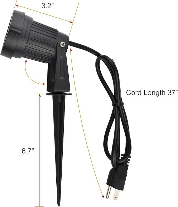 GSS6005 Plug in Spotlight Outdoor, 5W LED Landscape Spotlight 120V, 3000K Warm White, Metal Construction with Ground Stake, 3ft Cord and Plug, Black (Pack of 2)