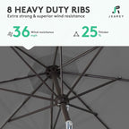 JEAREY 9FT Outdoor Patio Umbrella Outdoor Table Umbrella with Push Button Tilt and Crank, Market Umbrella 8 Sturdy Ribs UV Protection Waterproof for Garden, Deck, Backyard, Pool (Dark Gray)