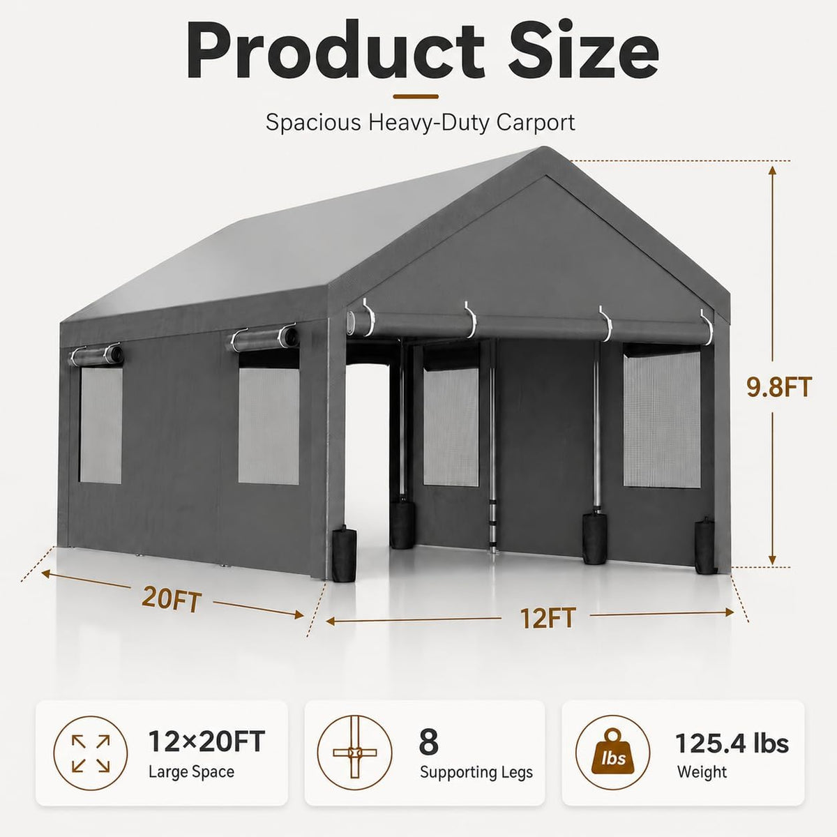 nuturelly 12x20 heavy duty carport, portable garage for shown in use