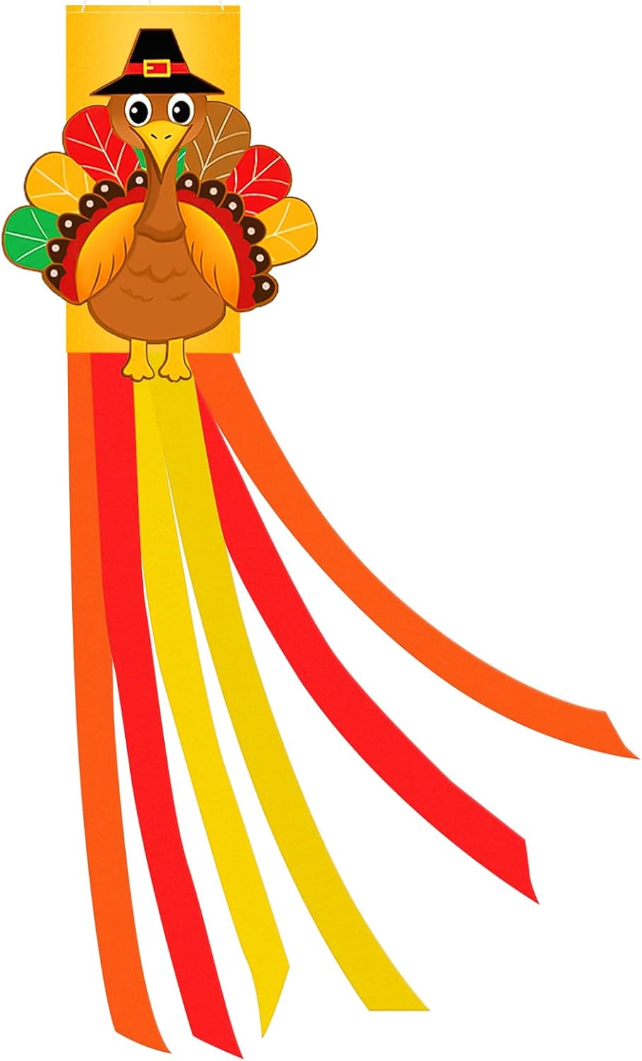 40 Inches Thanksgiving Turkey Windsock Decoration, Hanging Outdoor Fall Decor with Pilgrim Hat and Colorful Streamers, Festive Harvest-Themed Wind Sock Ornament for Garden, Patio, and Yard