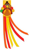 40 Inches Thanksgiving Turkey Windsock Decoration, Hanging Outdoor Fall Decor with Pilgrim Hat and Colorful Streamers, Festive Harvest-Themed Wind Sock Ornament for Garden, Patio, and Yard