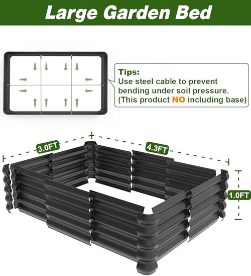 4.3x3.0x1.0ft Raised Garden Bed Kit for Outdoor, PP Material Planter Boxes, Large Garden Box Flower Bed with Easy Assembly, Gardening Containers for Vegetables, Flowers, Herbs, Black