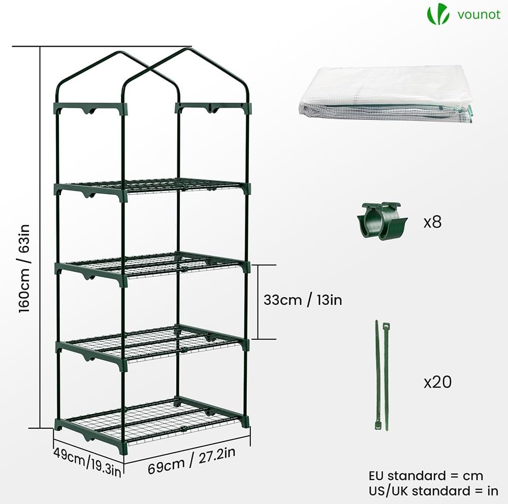 vounot® mini greenhouse with 4-tier shelves garden greenhouse, side view