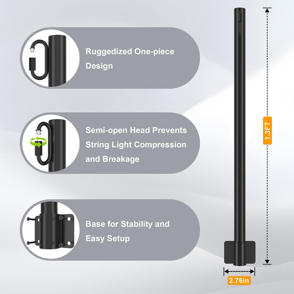 Suchtale 8-Pack String Light Poles, 1.3 FT Fence Mount Posts, Black | Wall-Mount Brackets Secure To Fences, Deck Rails Or Wood Posts. Clips Hold String Lights For Patios, Gardens And Parties.
