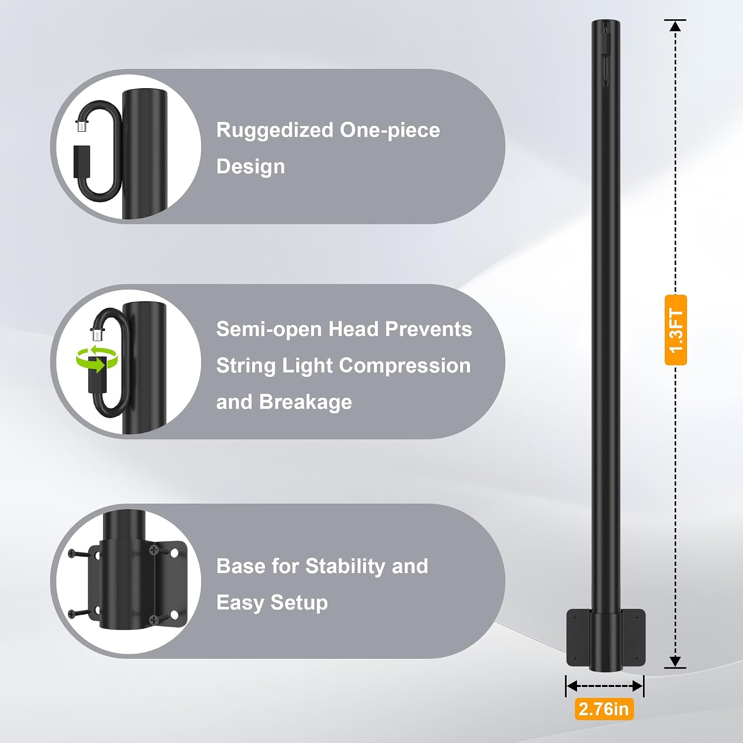 Suchtale 8-Pack String Light Poles, 1.3 FT Fence Mount Posts, Black | Wall-Mount Brackets Secure To Fences, Deck Rails Or Wood Posts. Clips Hold String Lights For Patios, Gardens And Parties.