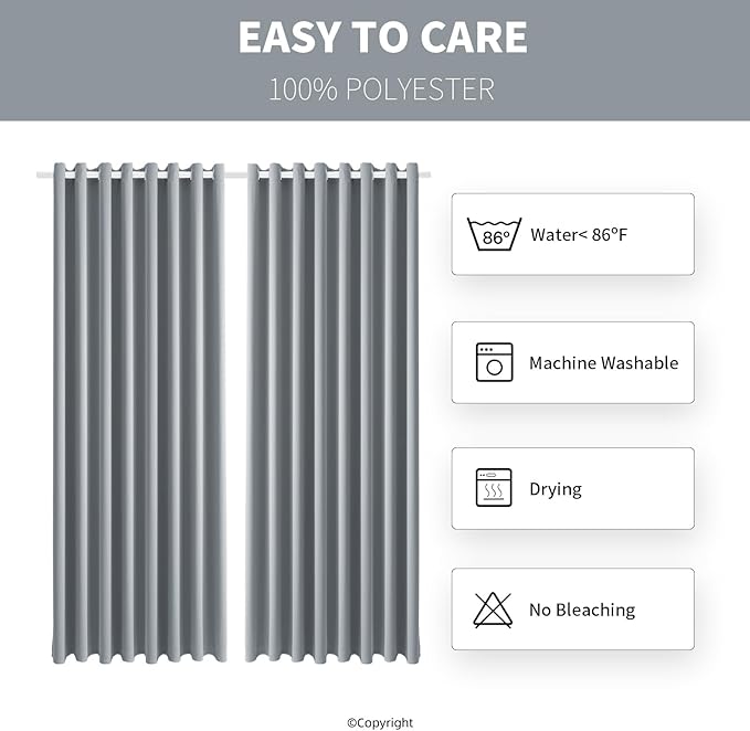 Water Resistant Outdoor Patio Curtain Darkening Thermal Insulated Indoor Curtains for Bedroom, Porch, Living Room, Pergola, Cabana, W105 x L120 Extra Wide Room Divider, (Light Gray) 2 Panels