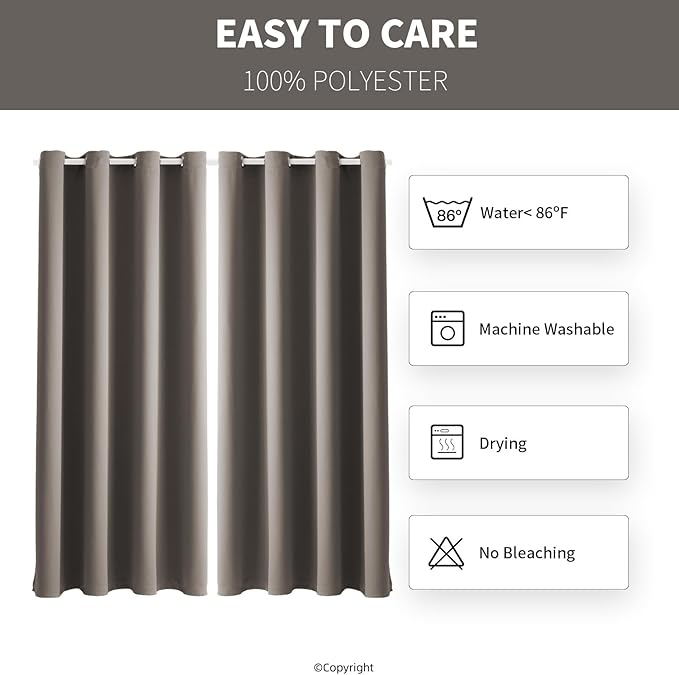DIVA EN CAMINO DEC Outdoor Patio Curtain Waterproof Darkening Thermal Insulated Indoor Curtains for Bedroom, Porch, Living Room, Pergola, Cabana, W52 x L72, Taupe, Set of 2 Panels