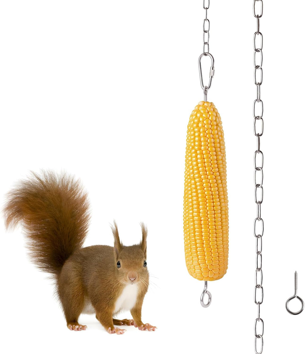 Upgraded 304 Stainless Steel Hanging Squirrel Feeder Outside, Durable Squirrel Feeders for Outdoors, Chipmunk Feeder, Squirrel Food for Backyard Squirrels Hold Corn, Corn Cob(32Inch-1Rod)