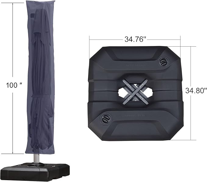 PURPLE LEAF 9'×9' Patio Umbrella with Base Outdoor Cantilever Umbrella with Cover Aluminum Square Offset Umbrella with 360-degree Rotation for Deck Pool Garden Navy Blue