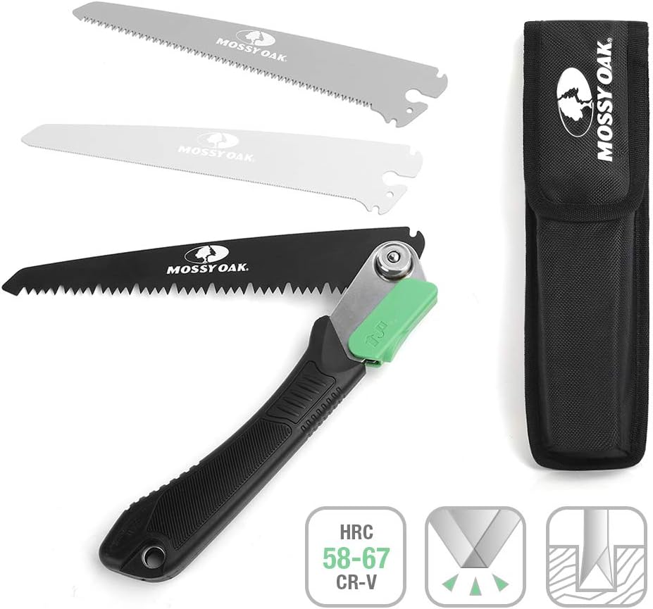 MOSSY OAK 3 in 1 Folding Saw, Pruning Hand Saw with Wood | Metal and PVC Blade, Camping Saw for Backpacking, Hunting and Bushcraft, Pouch Included