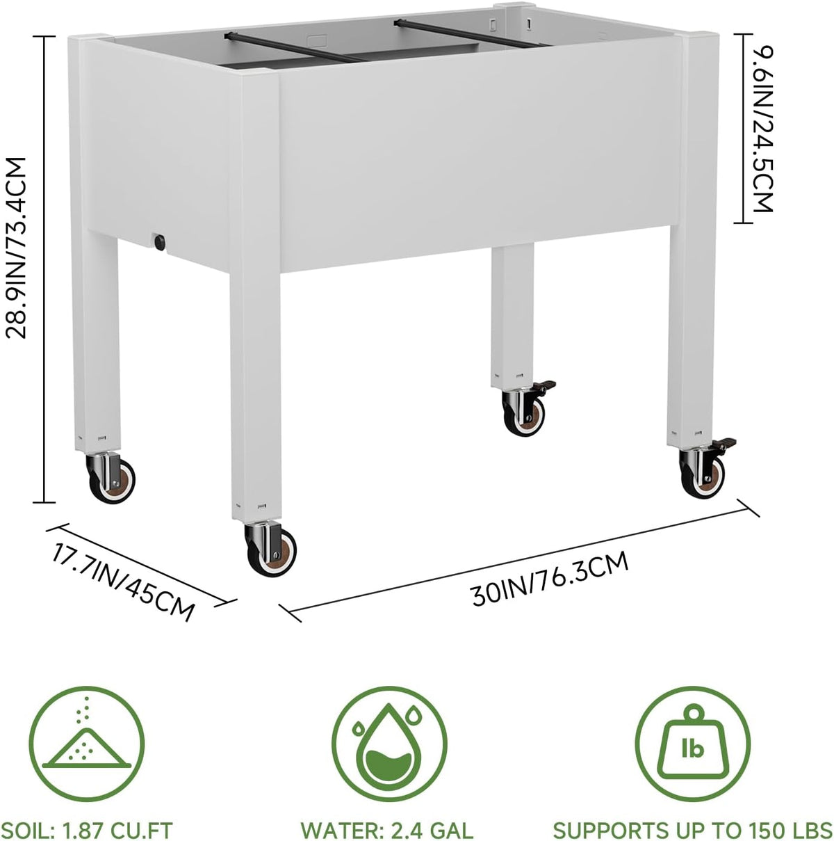 miory raised garden bed with wheels, mobile raised, side view