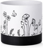 Nihow Ceramic Plant Pot: 6 Inch Planter with Drainage Hole & Saucer for Indoor & Outdoor Plants - Cylinder Round Flower Pot for Succulent/Herbs/Violets - White