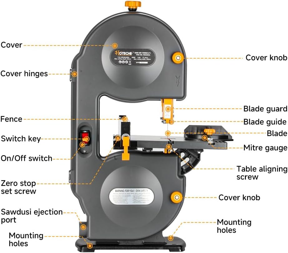 hoteche 7-1/2-inch band saw, 3-amp, max cutting depth shown in use