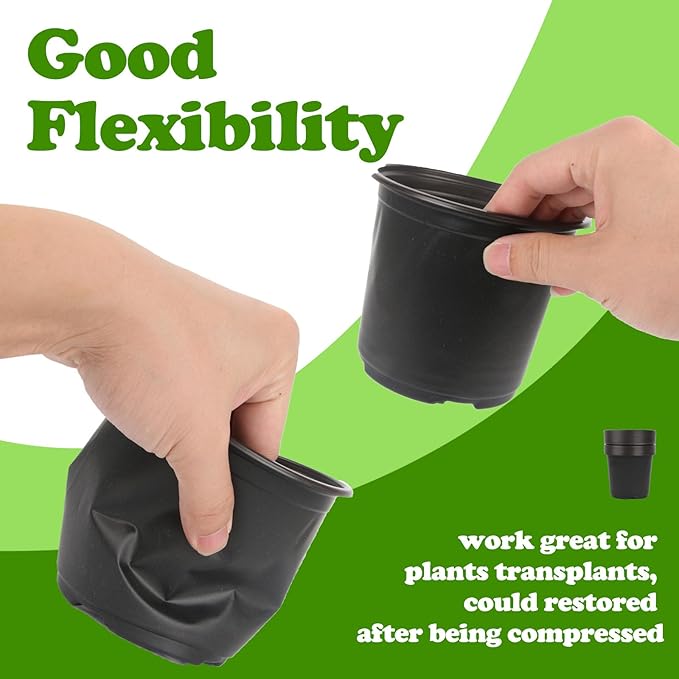 100 Packs 6 Inch Nursery Pots, 4 5 6 Inches Plastic Nursery Pots for Plants with Drainage Holes, Seed Starting Garden Pots of Flower Plant Container for Succulents, Transplanting (100, 6 Inch)