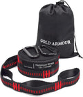 Gold Armour Hammock Straps XL Combined 20 Ft Long, 36 Loops with 2 Carabiners - Must Have Camping Hammock Accessories & Gear to Hang Camping Hammocks (Black with Red Stitching)