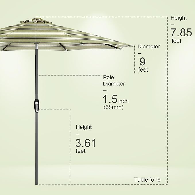 Tempera Patio Market Outdoor Table Umbrella with Auto Tilt and Crank, Large Sun Umbrella with Sturdy Pole & Fade Resistant Canopy, Easy to Set