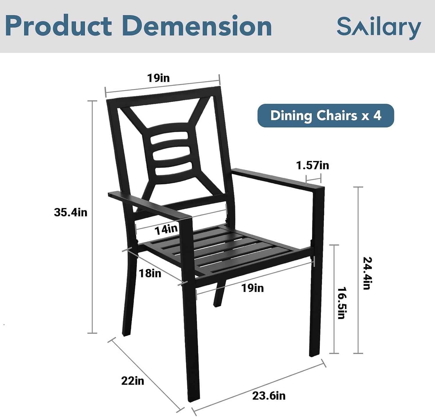 Patio Dining Chairs Set of 4, Stackable Outdoor Metal Chairs